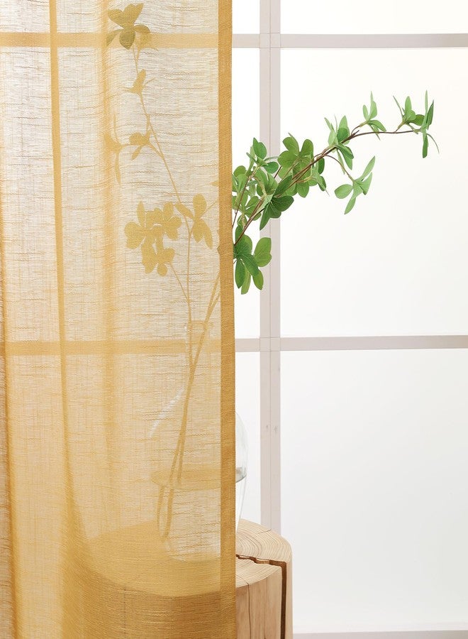 L.Z.E Gold Sheer Curtains 84 Inches Long for Living Room 2 Panels Set Linen Look Sheer Curtains & Drapes for Bedroom Dining Room Nursery Transparent Solid Sheers Rod Pocket - Image 5